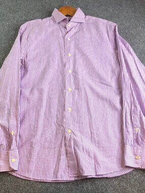 New England Shirt Company Mens Medium Pink Blue Striped Cotton Spread Collar